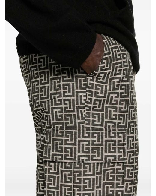Balmain Gray Monogrammed Cargo Shorts for men