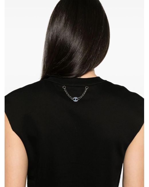 Rabanne Black Cotton T-Shirt With Chain Detail