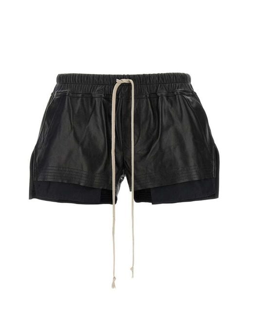 Rick Owens Black Leather Shorts