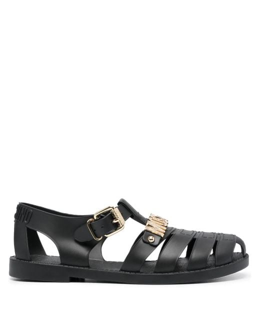 Moschino Black Flat Sandals With Logo