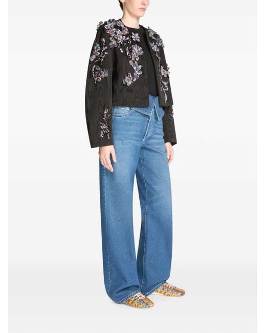 Dries Van Noten Black Embroidered Moiré Jacket