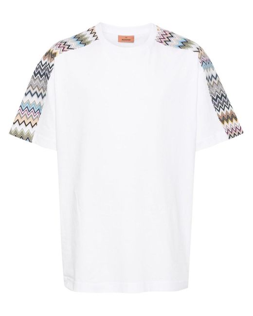 Missoni White Cotton T-Shirt With Zigzag Detail for men