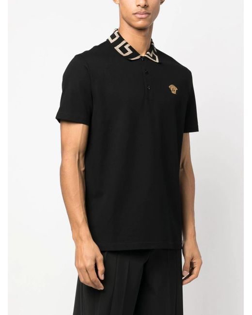 Versace Black Greca Polo Shirt With Short Sleeves for men