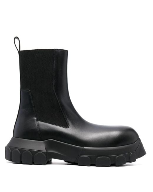 Rick Owens Black Bozo Tractor Leather Chelsea Boots for men
