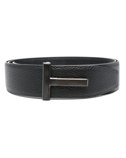 Tom Ford Black Reversible Leather T Belt 40Mm for men