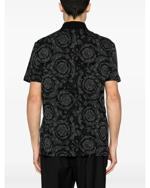 Versace Black Polo Shirt With Jacquard Effect for men