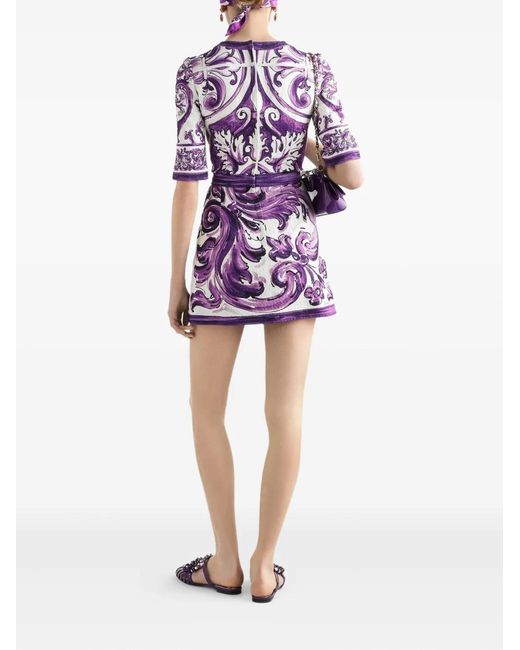 Dolce & Gabbana Purple Short Printed Dress