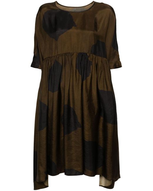 Uma Wang Black Midi Dress With Abstract Print
