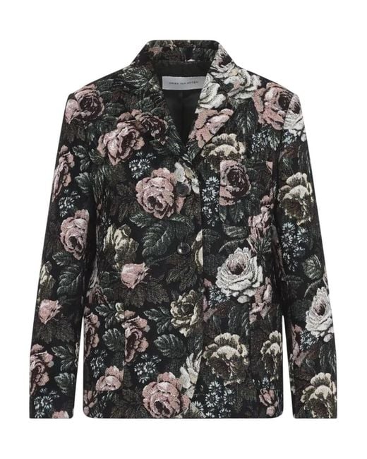 Dries Van Noten Gray Single-Breasted Jacquard Coat