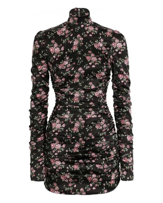 Dolce & Gabbana Black Vintage Rose-Print Draped Dress