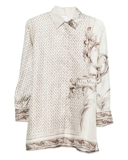 Max Mara White Printed Silk Twill Shirt