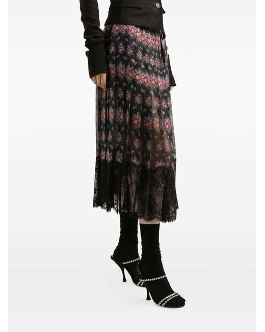 Dolce & Gabbana Black Floral Lace Midi Skirt