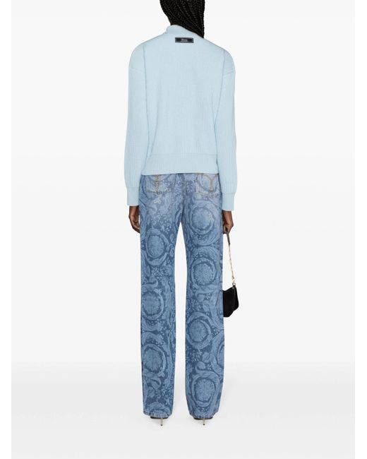 Versace Blue Straight Jeans With Barocco Print