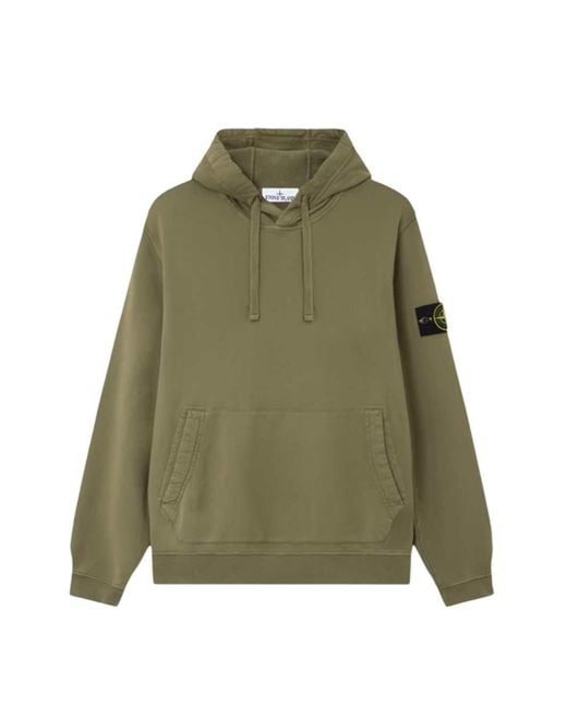 Stone Island Green Logo-Patch Hoodie for men