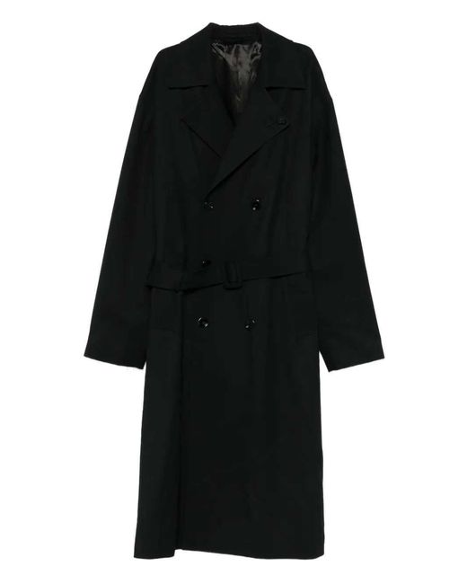 Lardini Black Double-Breasted Coat With Belt for men