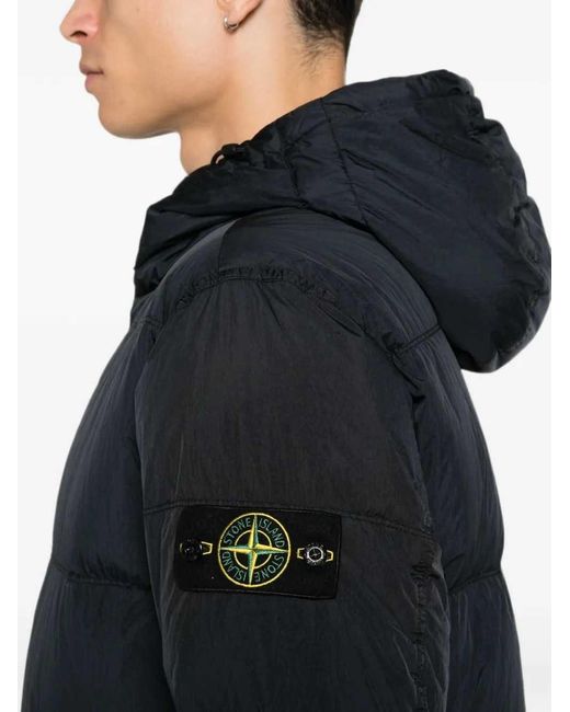Stone Island Black Quilted Jacket With Compass Patch for men