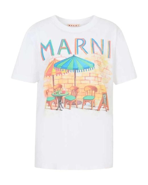 Marni White Postcard Print T Shirt