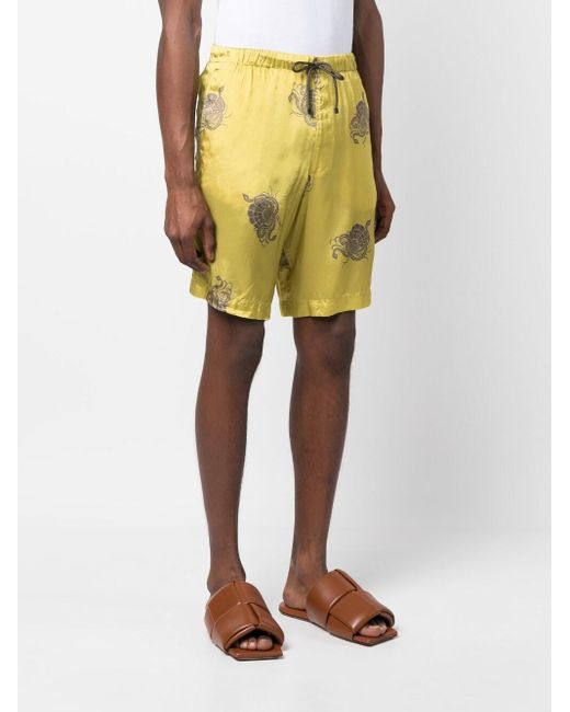Dries Van Noten Yellow Loose Fit Shorts In Viscose With Elasticated Waist for men