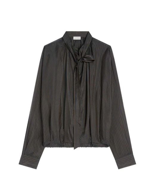 Dries Van Noten Black Cupro Blouse With Drawstring