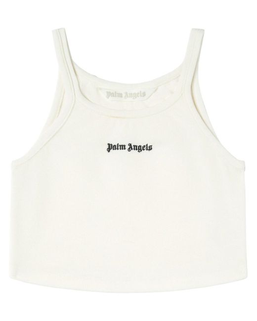 Palm Angels White Embroidered Logo Crop Top With
