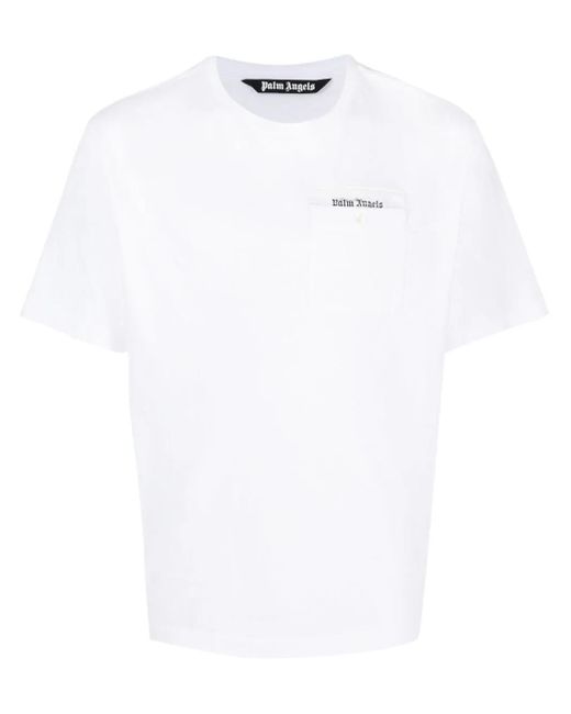Palm Angels White Logo-tape Cotton T-shirt for men