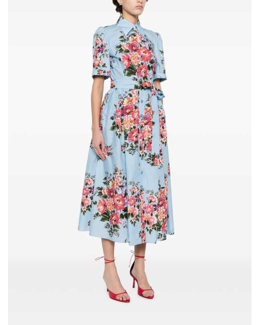 Dolce & Gabbana White Cotton Dress With Floral Motif