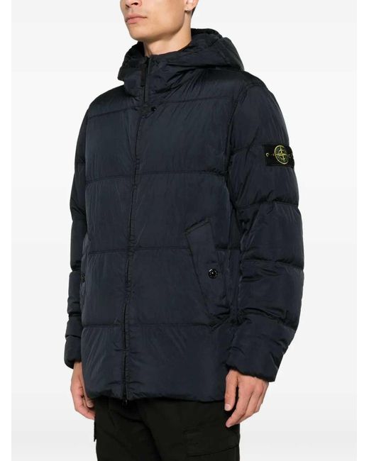 Stone Island Black Quilted Jacket With Compass Patch for men