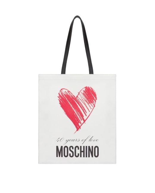 Moschino White 40 Years Of Love Nappa Shopper