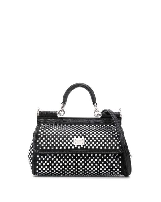 Dolce & Gabbana Black Sicily Crystal Embellished Small Handbag