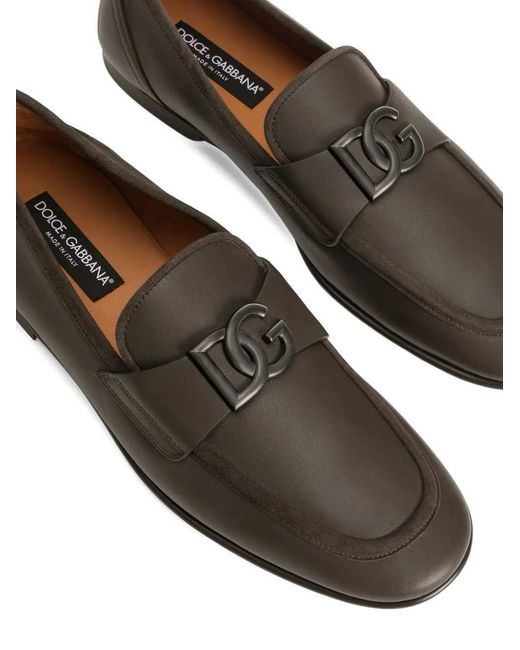 Dolce & Gabbana Gray Loafers With Logo Plaque for men