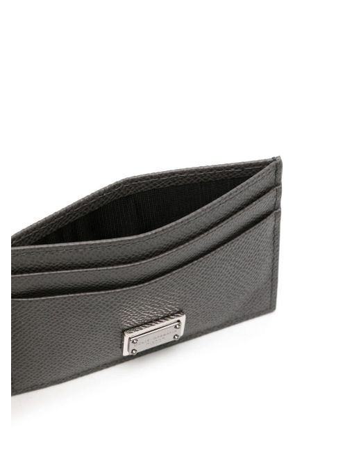 Dolce & Gabbana Gray Leather Card Holder With Logo Plaque for men