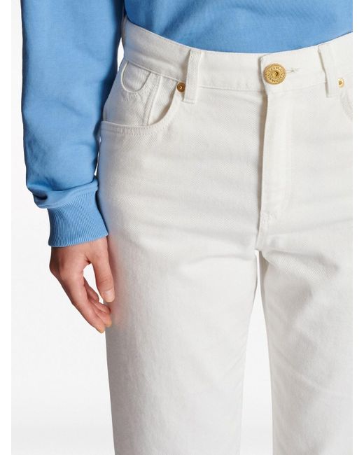 Jeans Dritti A Vita Media di Balmain in White