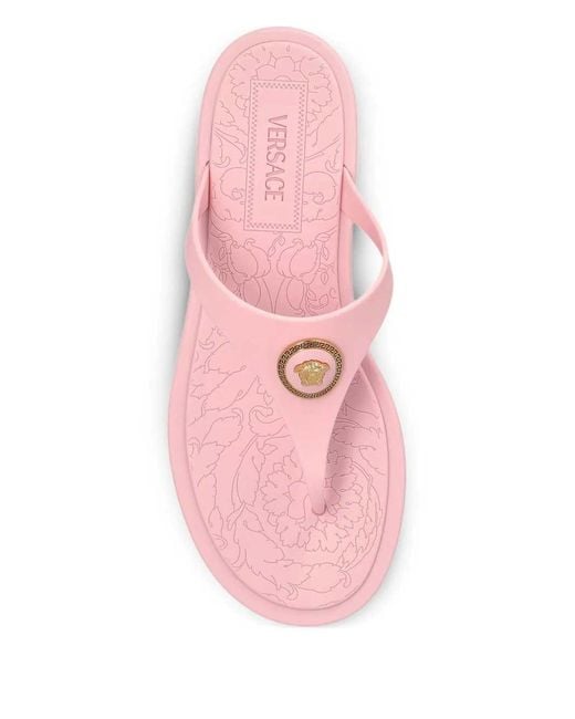 Versace Pink Thong-Style Sandals With Intricate Embossed Footbed