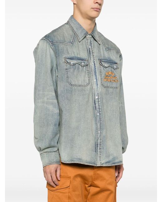 KENZO Gray Denim Shirt With Embroidery for men