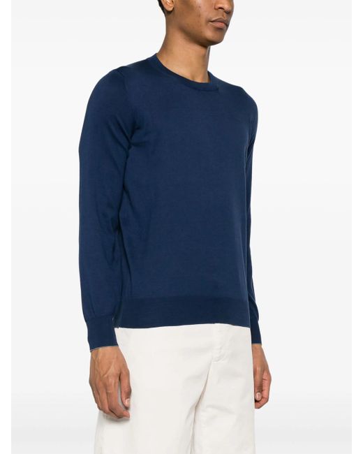 Brunello Cucinelli Blue Cotton Crew Neck Sweater for men