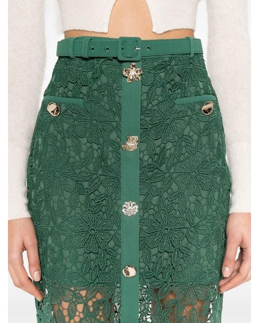 Self-Portrait Green Guipure Lace Midi Skirt