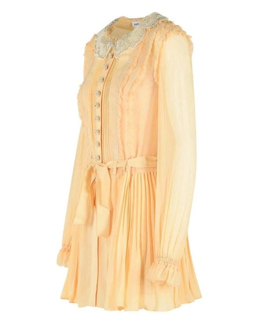Self-Portrait Yellow Short Pleated Dress