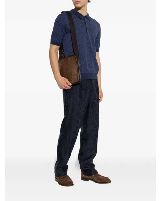 Etro Blue Paisley Button-Up Polo for men
