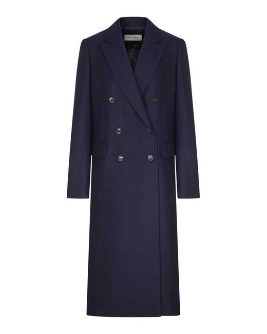 Dries Van Noten Blue Double-Breasted Coat