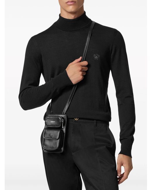Versace Black Shoulder Bag With Print for men