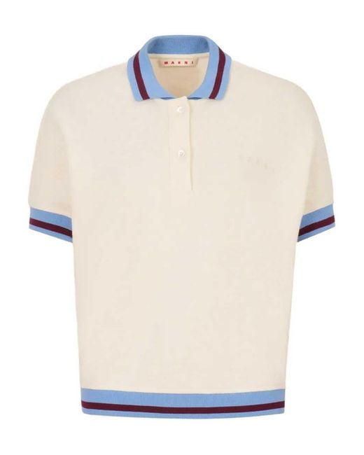 Marni White Polo Shirt With Striped Detail