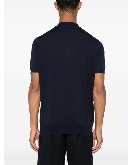 Brunello Cucinelli Blue Short-Sleeved Polo Shirt for men