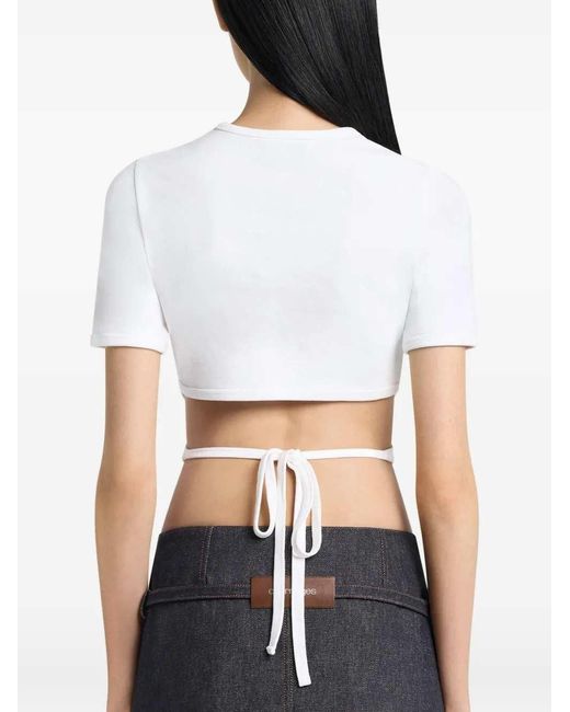 Courreges White Cropped T-Shirt With Cut-Out