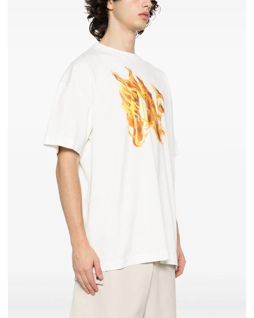 Palm Angels White Burning Pa-print T-shirt for men