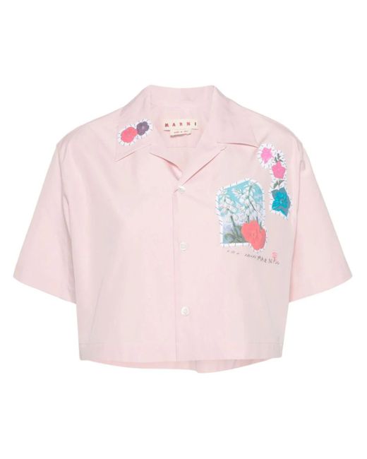 Marni Pink Short Shirt With Floral Patch