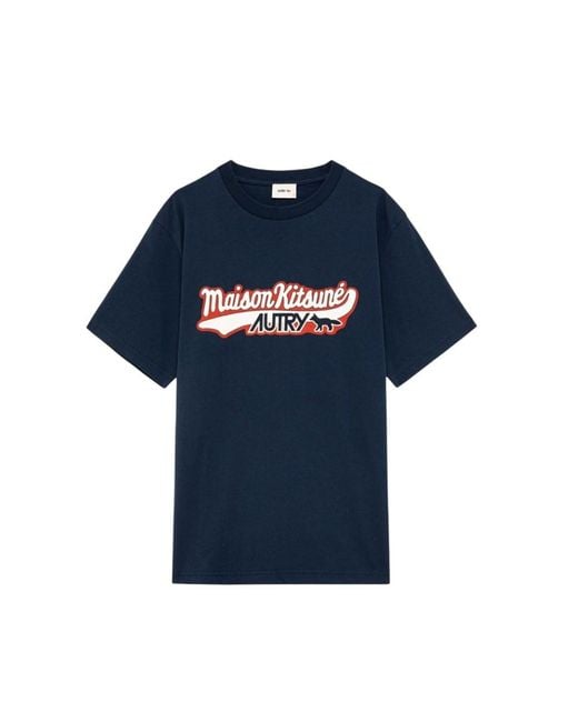 Autry X Maison Kitsune Blue Graphic T-Shirt for men