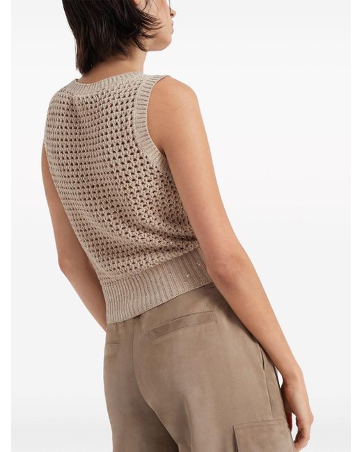 Brunello Cucinelli Natural Perforated Tank Top