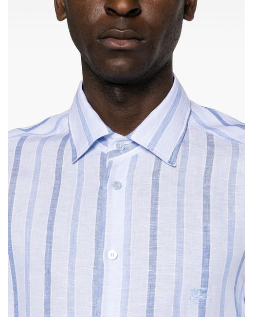 Etro Blue Striped Pegaso Shirt for men