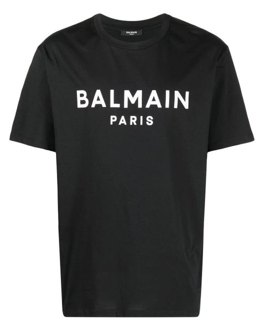 Balmain Black Crewneck T-Shirt With Print for men