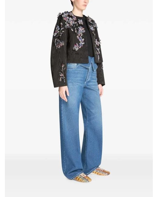 Dries Van Noten Black Embroidered Moiré Jacket